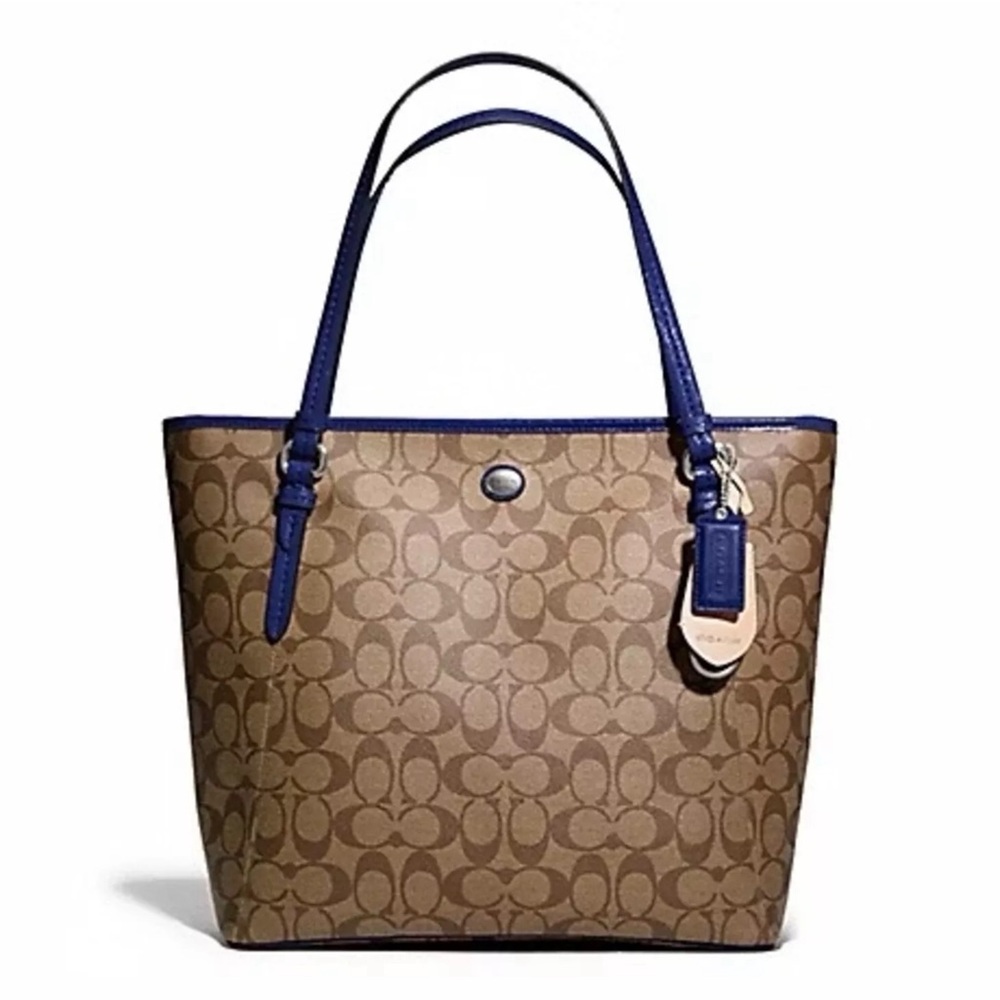 NWT Coach PEYTON SIGNATURE ZIP TOP TOTE F27348 SV/Khaki/Navy Below $328 Retail